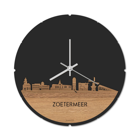 Skyline Klok Rond Zoetermeer Eiken Eiken  houten cadeau decoratie relatiegeschenk van WoodWideCities