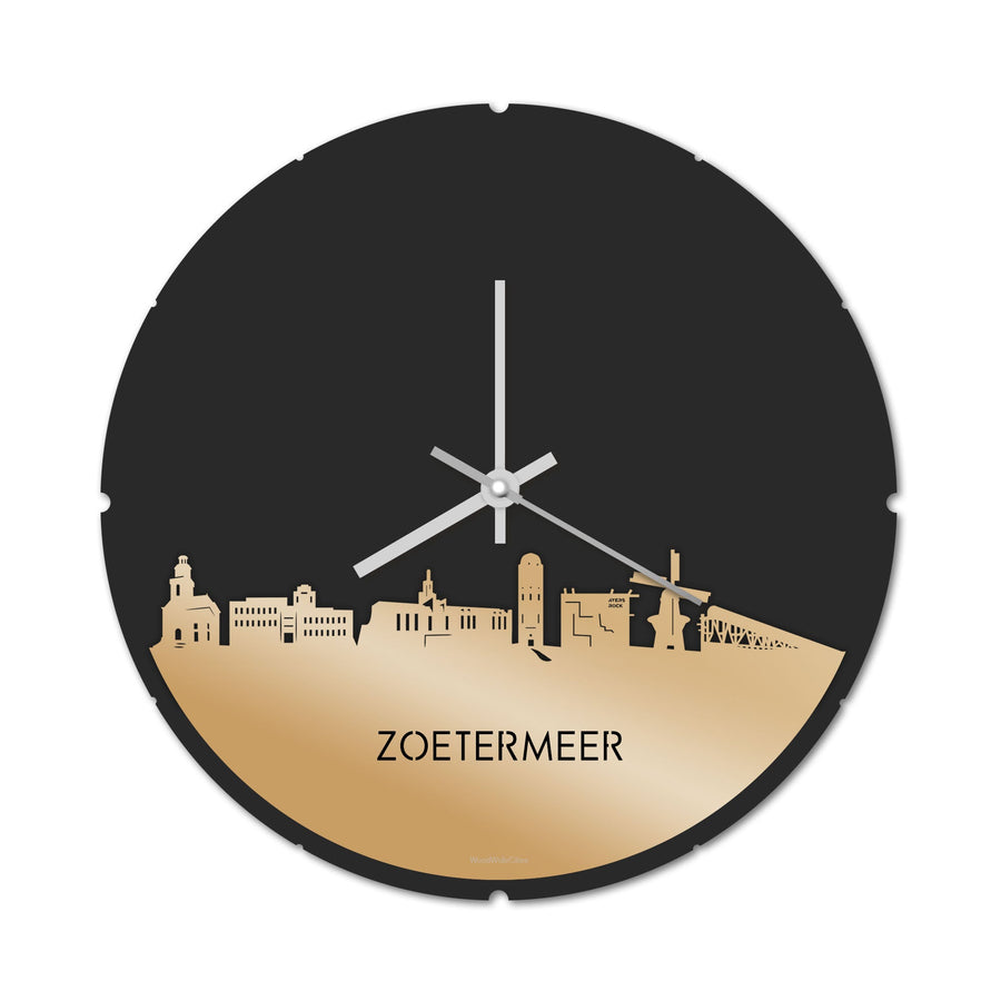 Skyline Klok Rond Zoetermeer Metallic Goud gerecycled kunststof cadeau decoratie relatiegeschenk van WoodWideCities