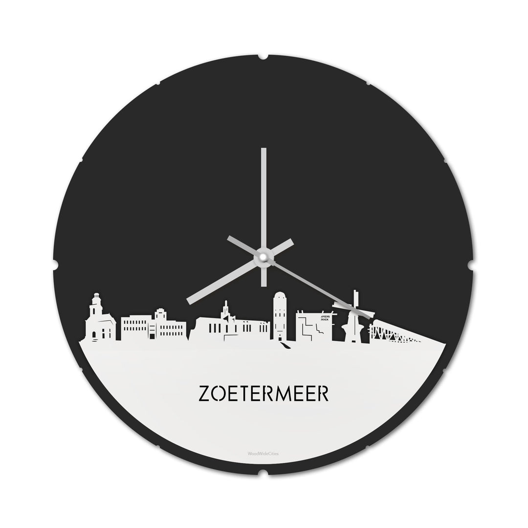 Skyline Klok Rond Zoetermeer Wit glanzend gerecycled kunststof cadeau decoratie relatiegeschenk van WoodWideCities