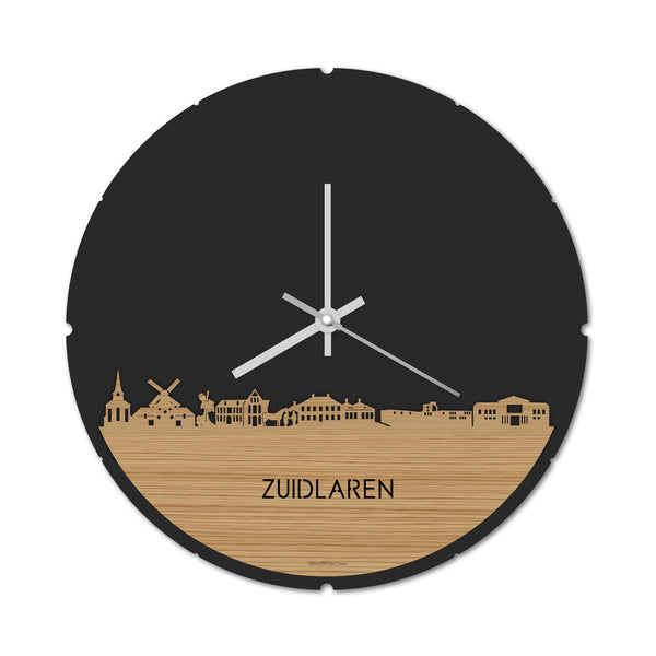 Skyline Klok Rond Zuidlaren Bamboe houten cadeau decoratie relatiegeschenk van WoodWideCities