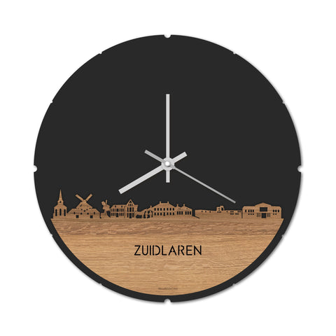 Skyline Klok Rond Zuidlaren Eiken houten cadeau decoratie relatiegeschenk van WoodWideCities