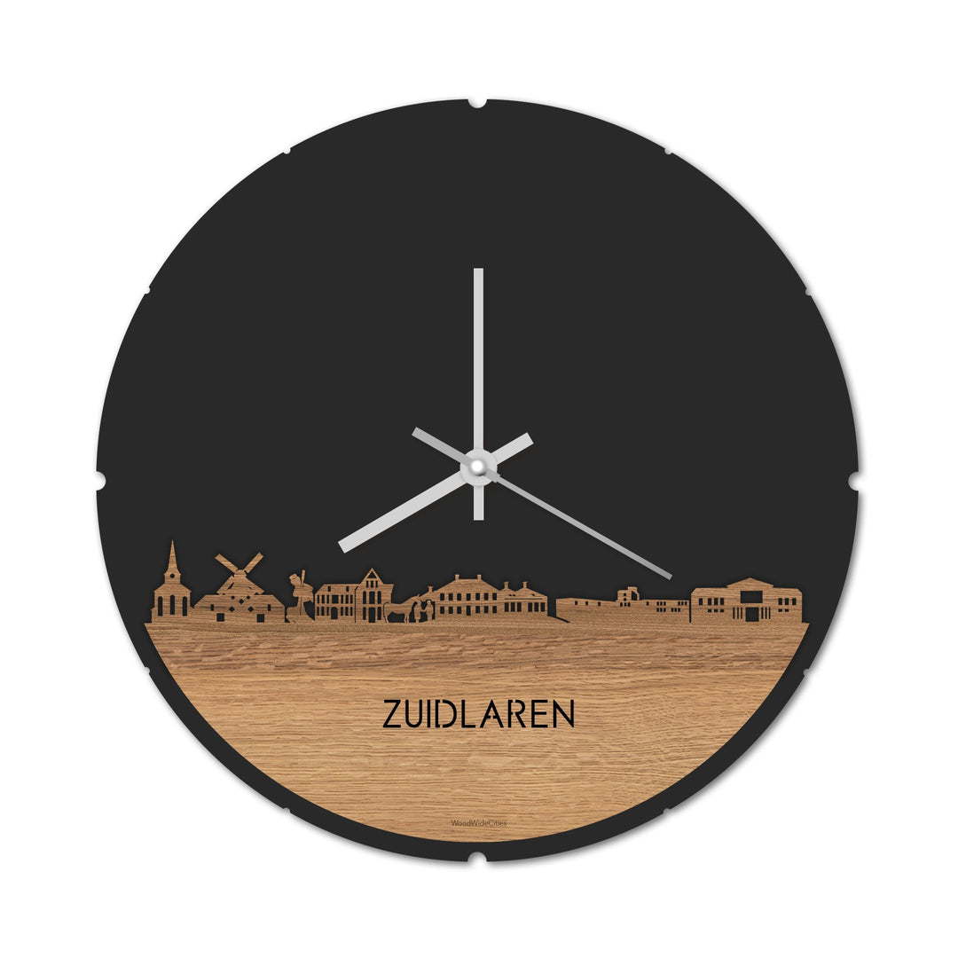 Skyline Klok Rond Zuidlaren Eiken houten cadeau decoratie relatiegeschenk van WoodWideCities