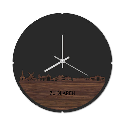 Skyline Klok Rond Zuidlaren Noten houten cadeau decoratie relatiegeschenk van WoodWideCities
