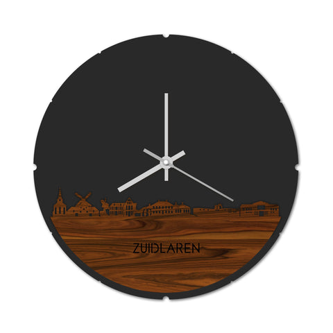 Skyline Klok Rond Zuidlaren Palissander houten cadeau decoratie relatiegeschenk van WoodWideCities