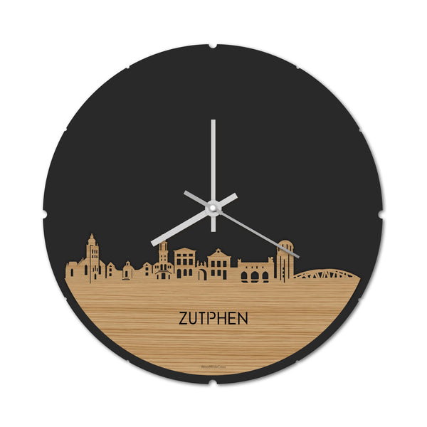 Skyline Klok Rond Zutphen Bamboe houten cadeau decoratie relatiegeschenk van WoodWideCities