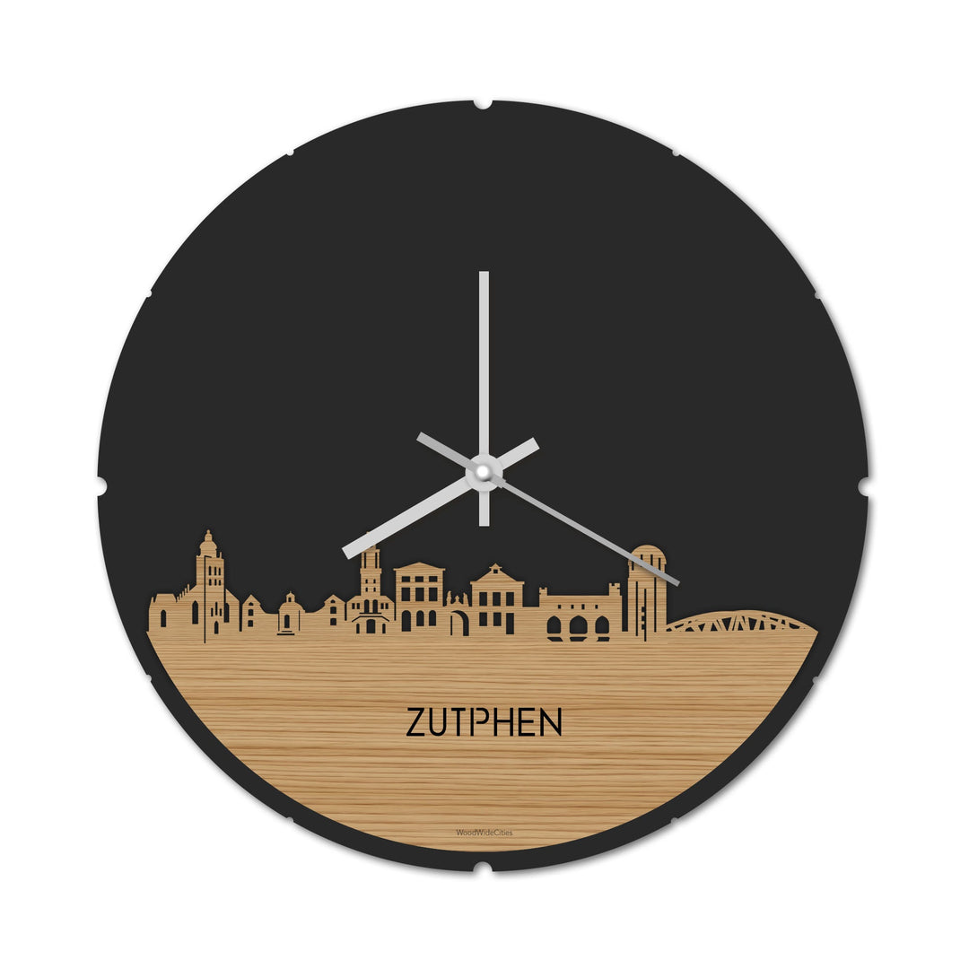 Skyline Klok Rond Zutphen Bamboe houten cadeau decoratie relatiegeschenk van WoodWideCities