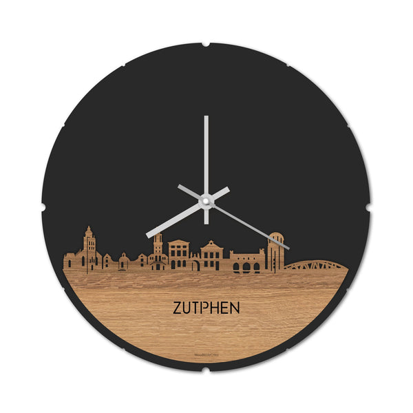 Skyline Klok Rond Zutphen Eiken houten cadeau decoratie relatiegeschenk van WoodWideCities