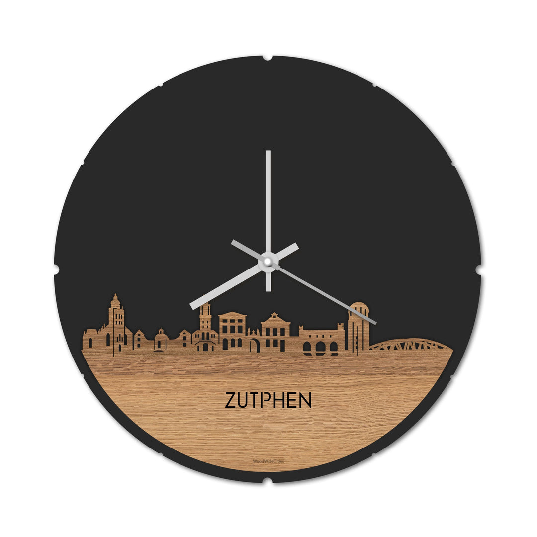 Skyline Klok Rond Zutphen Eiken houten cadeau decoratie relatiegeschenk van WoodWideCities