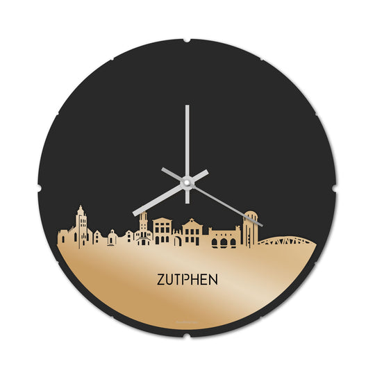 Skyline Klok Rond Zutphen Metallic Goud gerecycled kunststof cadeau decoratie relatiegeschenk van WoodWideCities