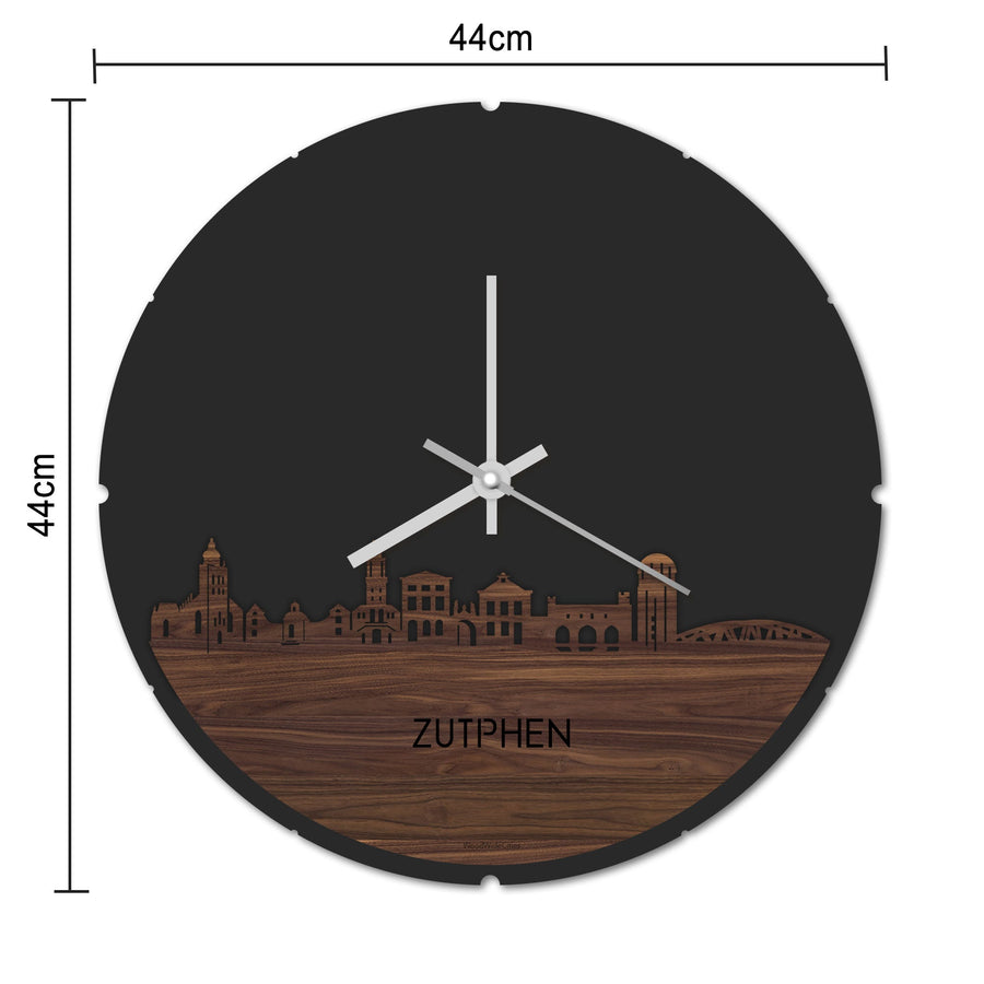 Skyline Klok Rond Zutphen Noten houten cadeau decoratie relatiegeschenk van WoodWideCities