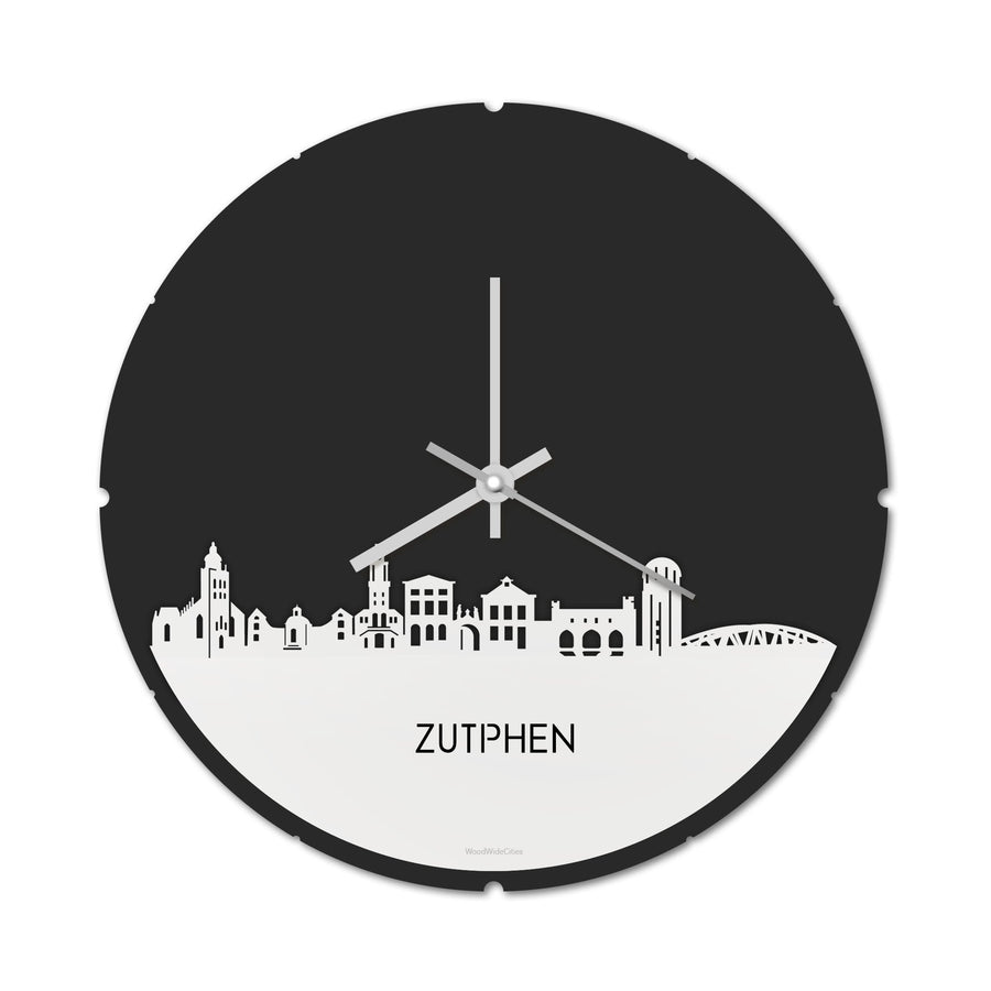 Skyline Klok Rond Zutphen Wit glanzend gerecycled kunststof cadeau decoratie relatiegeschenk van WoodWideCities
