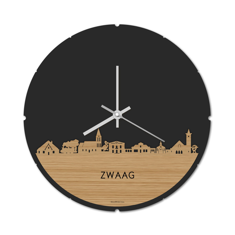 Skyline Klok Rond Zwaag Bamboe houten cadeau decoratie relatiegeschenk van WoodWideCities