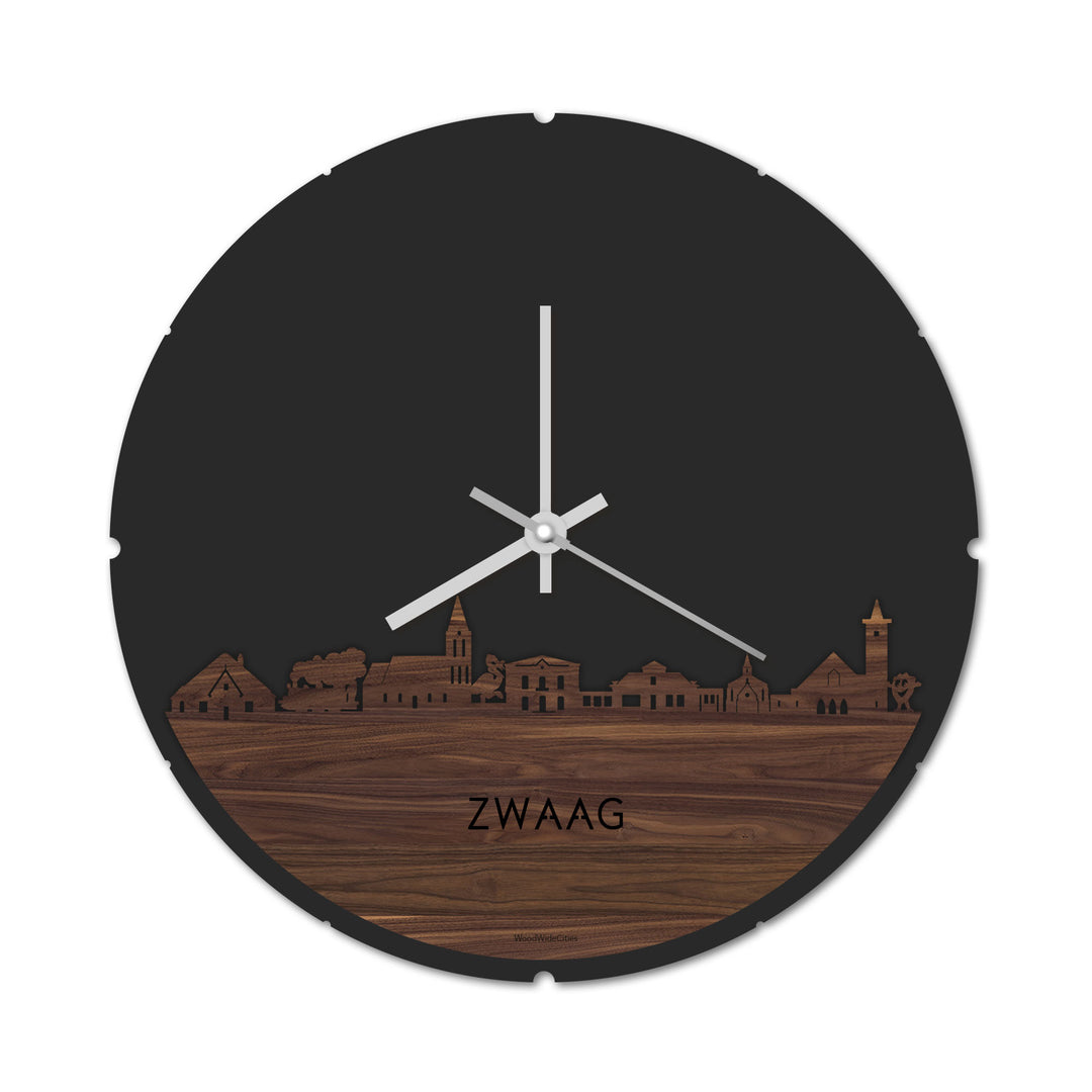 Skyline Klok Rond Zwaag Noten houten cadeau decoratie relatiegeschenk van WoodWideCities