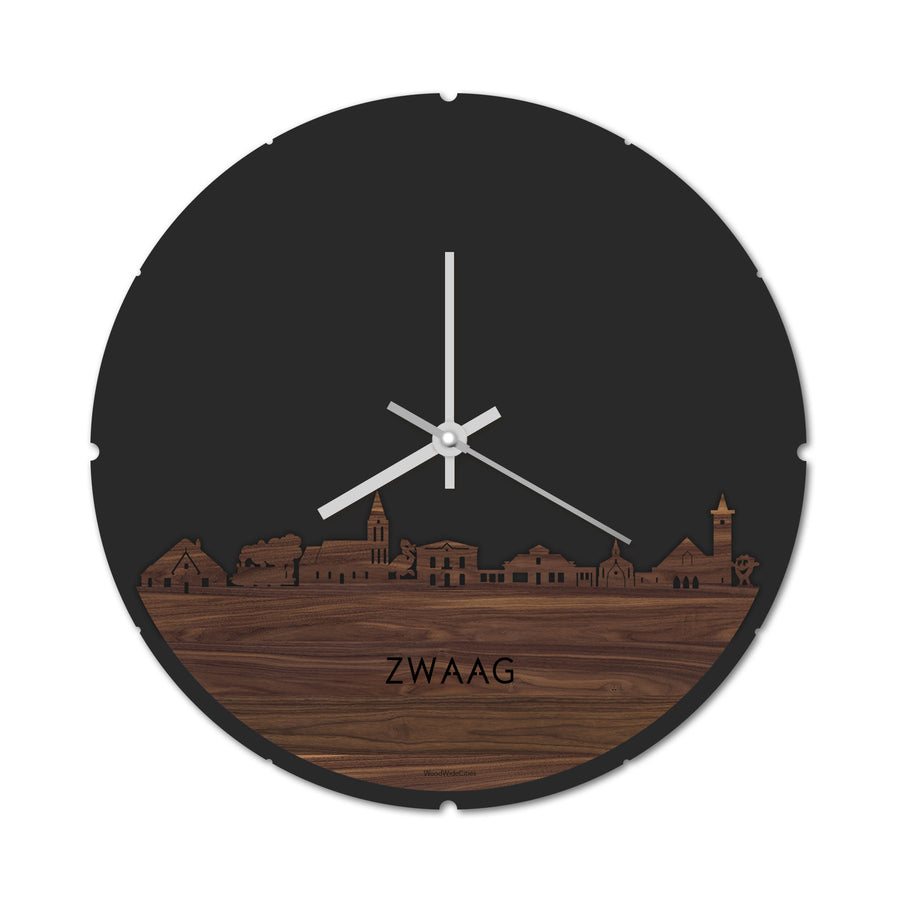 Skyline Klok Rond Zwaag Noten houten cadeau decoratie relatiegeschenk van WoodWideCities