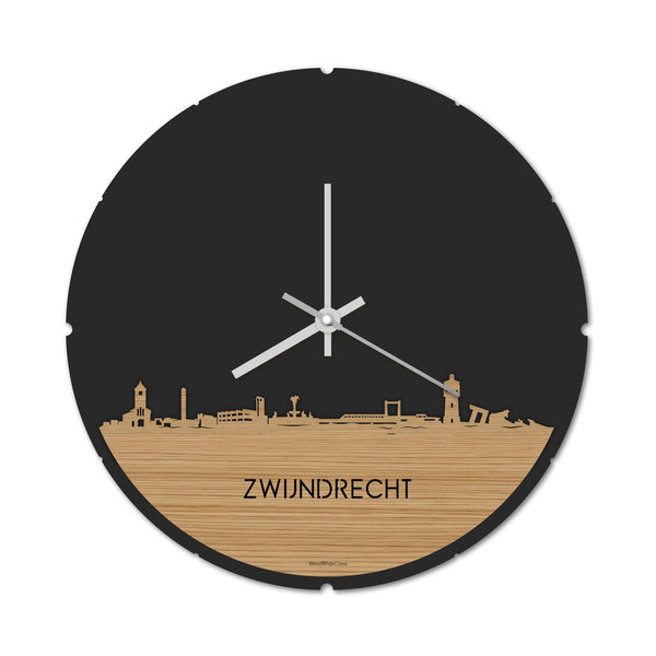 Skyline Klok Rond Zwijndrecht Bamboe houten cadeau decoratie relatiegeschenk van WoodWideCities