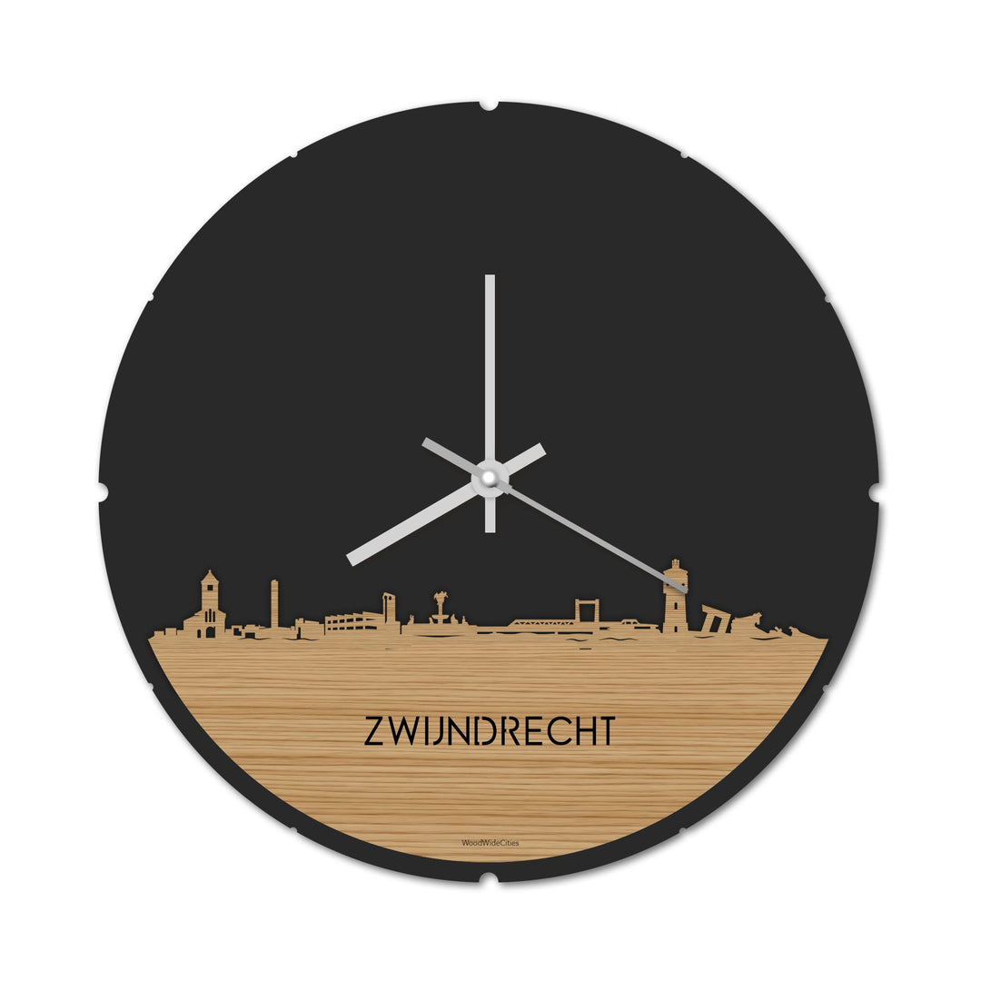 Skyline Klok Rond Zwijndrecht Bamboe houten cadeau decoratie relatiegeschenk van WoodWideCities