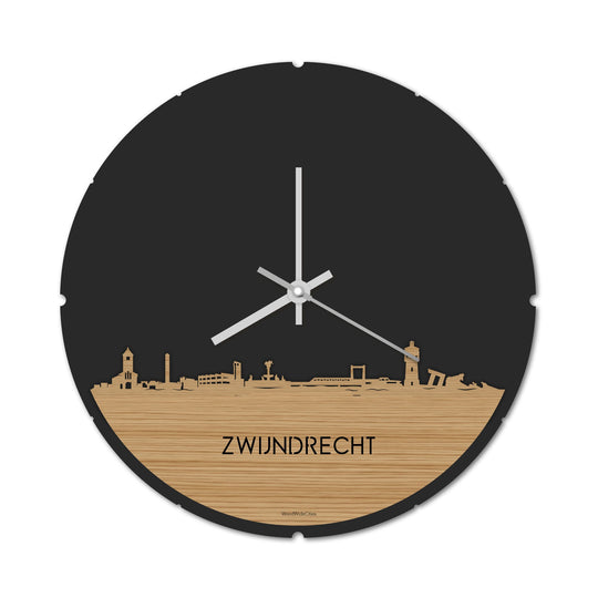 Skyline Klok Rond Zwijndrecht Bamboe houten cadeau decoratie relatiegeschenk van WoodWideCities