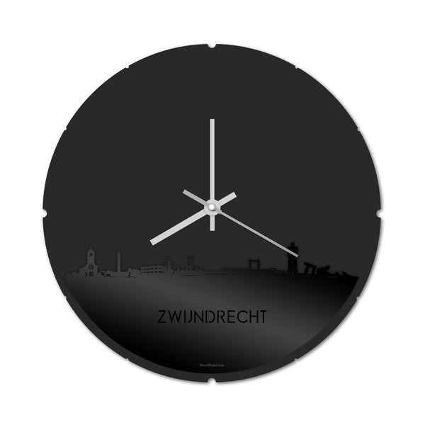 Skyline Klok Rond Zwijndrecht Zwart glanzend gerecycled kunststof cadeau decoratie relatiegeschenk van WoodWideCities