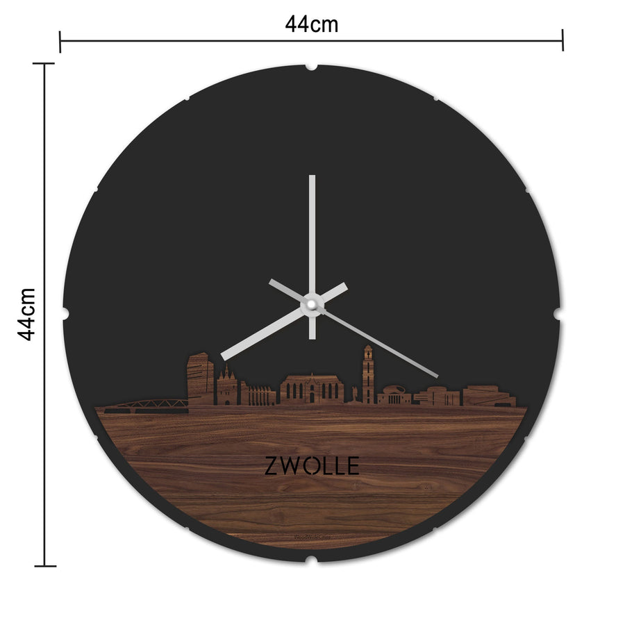 Skyline Klok Rond Zwolle Eiken houten cadeau decoratie relatiegeschenk van WoodWideCities