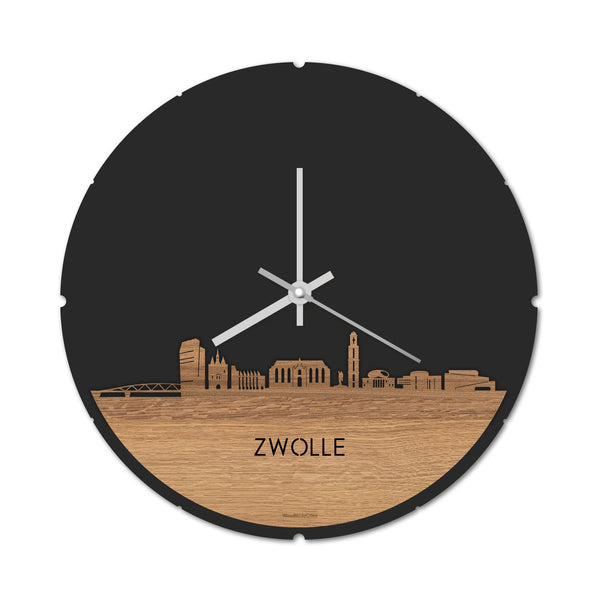 Skyline Klok Rond Zwolle Eiken Eiken houten cadeau decoratie relatiegeschenk van WoodWideCities