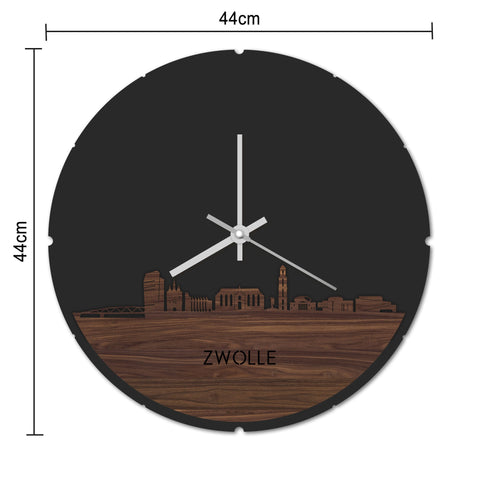 Skyline Klok Rond Zwolle Palissander houten cadeau decoratie relatiegeschenk van WoodWideCities