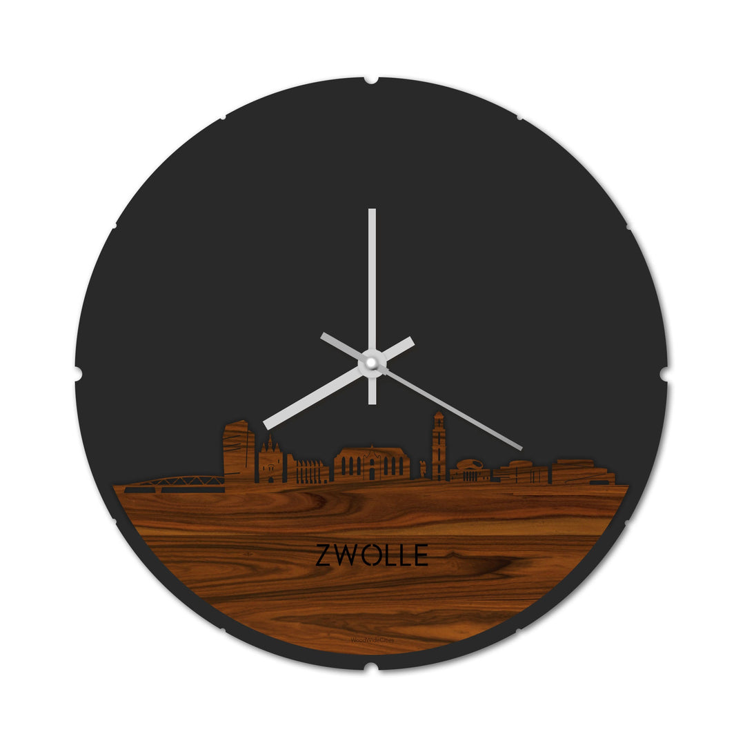 Skyline Klok Rond Zwolle Palissander Palissander houten cadeau decoratie relatiegeschenk van WoodWideCities