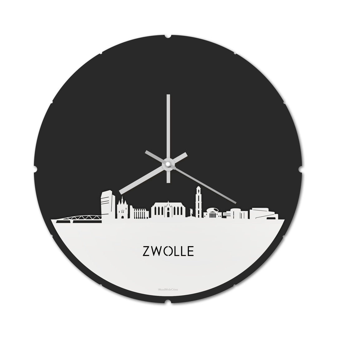 Skyline Klok Rond Zwolle Wit glanzend gerecycled kunststof cadeau decoratie relatiegeschenk van WoodWideCities