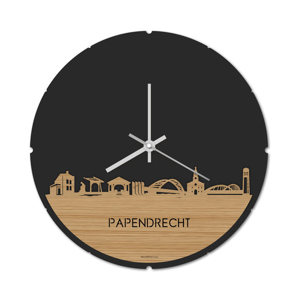 Skyline Klok Rond papendrecht Bamboe houten cadeau decoratie relatiegeschenk van WoodWideCities