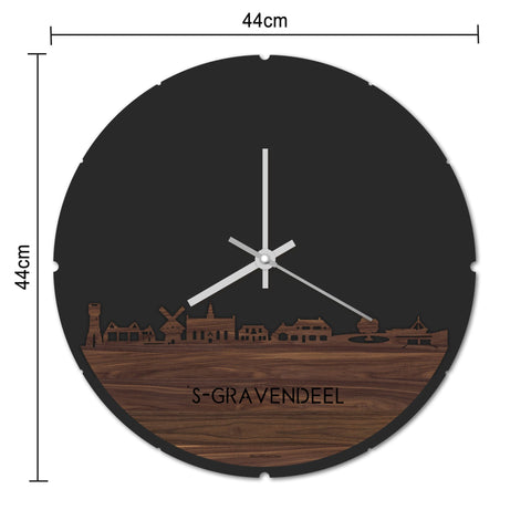 Skyline Klok Rond 's-Gravendeel Noten houten cadeau decoratie relatiegeschenk van WoodWideCities