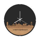 Skyline Klok Rond Den Bosch Eiken houten cadeau decoratie relatiegeschenk van WoodWideCities