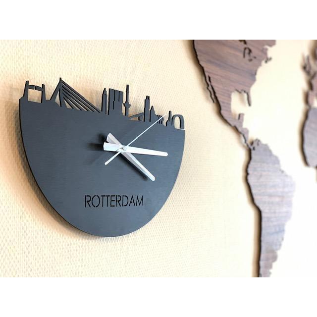 Skyline Klok Rotterdam Black Zwart houten cadeau wanddecoratie relatiegeschenk van WoodWideCities