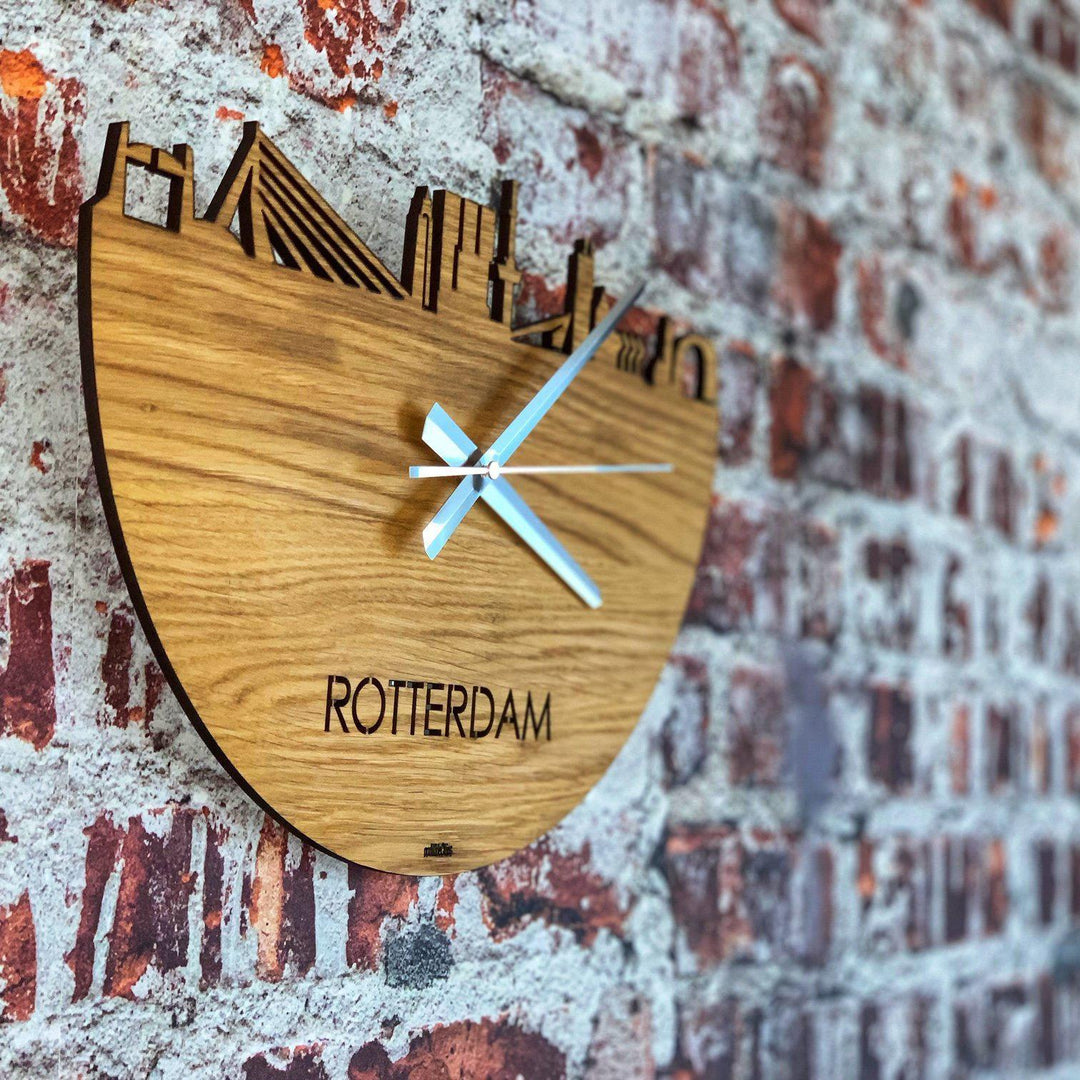 Skyline Klok Rotterdam Eiken Eiken houten cadeau wanddecoratie relatiegeschenk van WoodWideCities