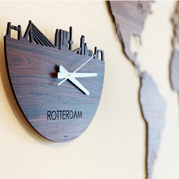 Skyline Klok Rotterdam Palissander Palissander houten cadeau wanddecoratie relatiegeschenk van WoodWideCities