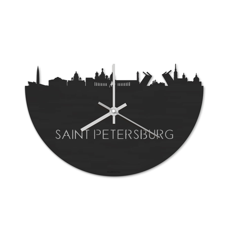 Skyline Klok Saint Petersburg Black Zwart houten cadeau decoratie relatiegeschenk van WoodWideCities