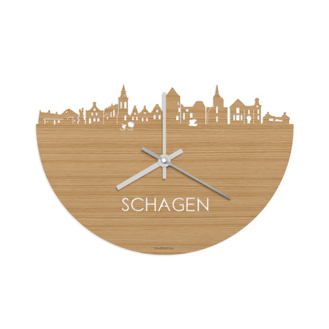Skyline Klok Schagen Bamboe houten cadeau wanddecoratie relatiegeschenk van WoodWideCities