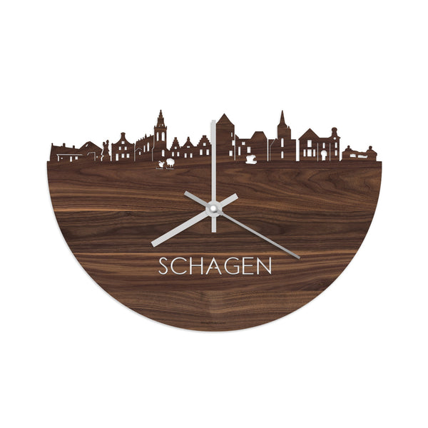 Skyline Klok Schagen Noten houten cadeau wanddecoratie relatiegeschenk van WoodWideCities