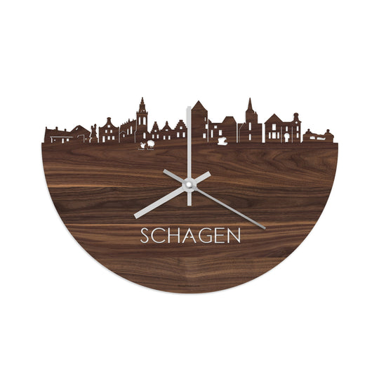 Skyline Klok Schagen Noten houten cadeau wanddecoratie relatiegeschenk van WoodWideCities