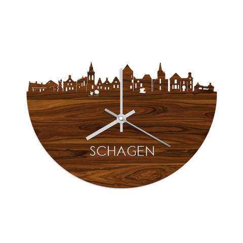 Skyline Klok Schagen Palissander houten cadeau wanddecoratie relatiegeschenk van WoodWideCities
