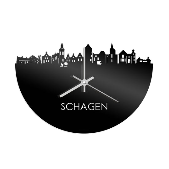 Skyline Klok Schagen Zwart glanzend gerecycled kunststof cadeau wanddecoratie relatiegeschenk van WoodWideCities