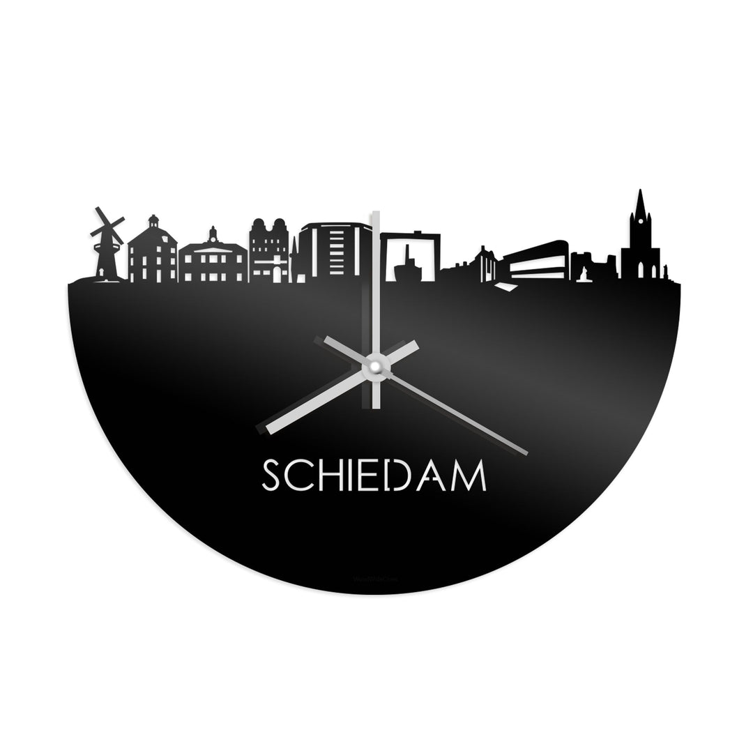 Skyline Klok Schiedam Zwart glanzend gerecycled kunststof cadeau decoratie relatiegeschenk van WoodWideCities