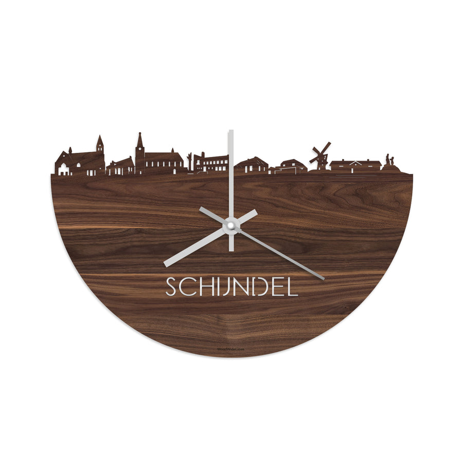 Skyline Klok Schijndel Noten houten cadeau decoratie relatiegeschenk van WoodWideCities