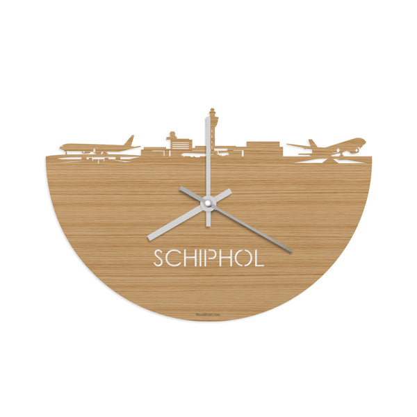 Skyline Klok Schiphol Bamboe houten cadeau wanddecoratie relatiegeschenk van WoodWideCities