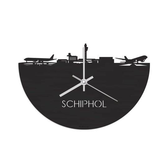 Skyline Klok Schiphol Black Zwart houten cadeau wanddecoratie relatiegeschenk van WoodWideCities
