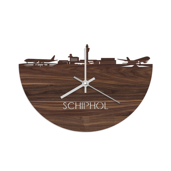 Skyline Klok Schiphol Noten houten cadeau wanddecoratie relatiegeschenk van WoodWideCities