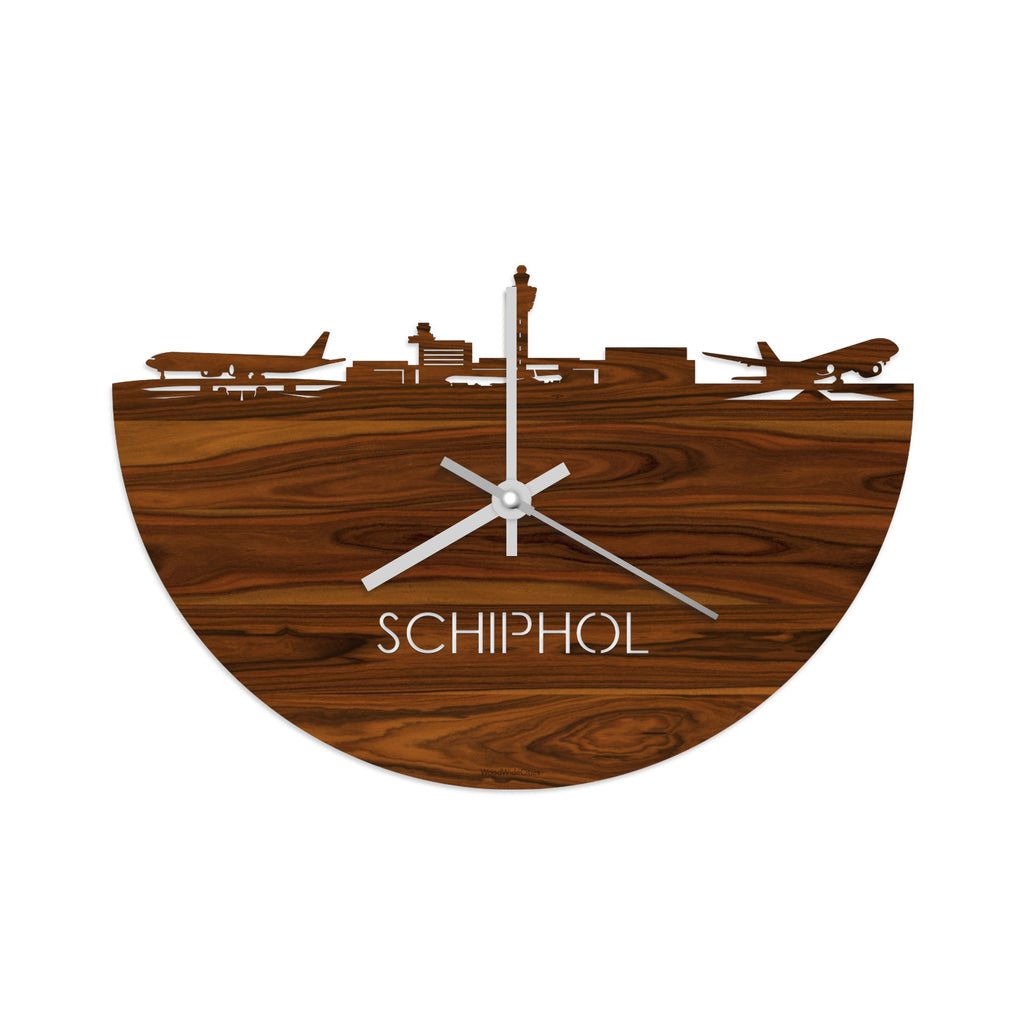 Skyline Klok Schiphol Palissander houten cadeau wanddecoratie relatiegeschenk van WoodWideCities