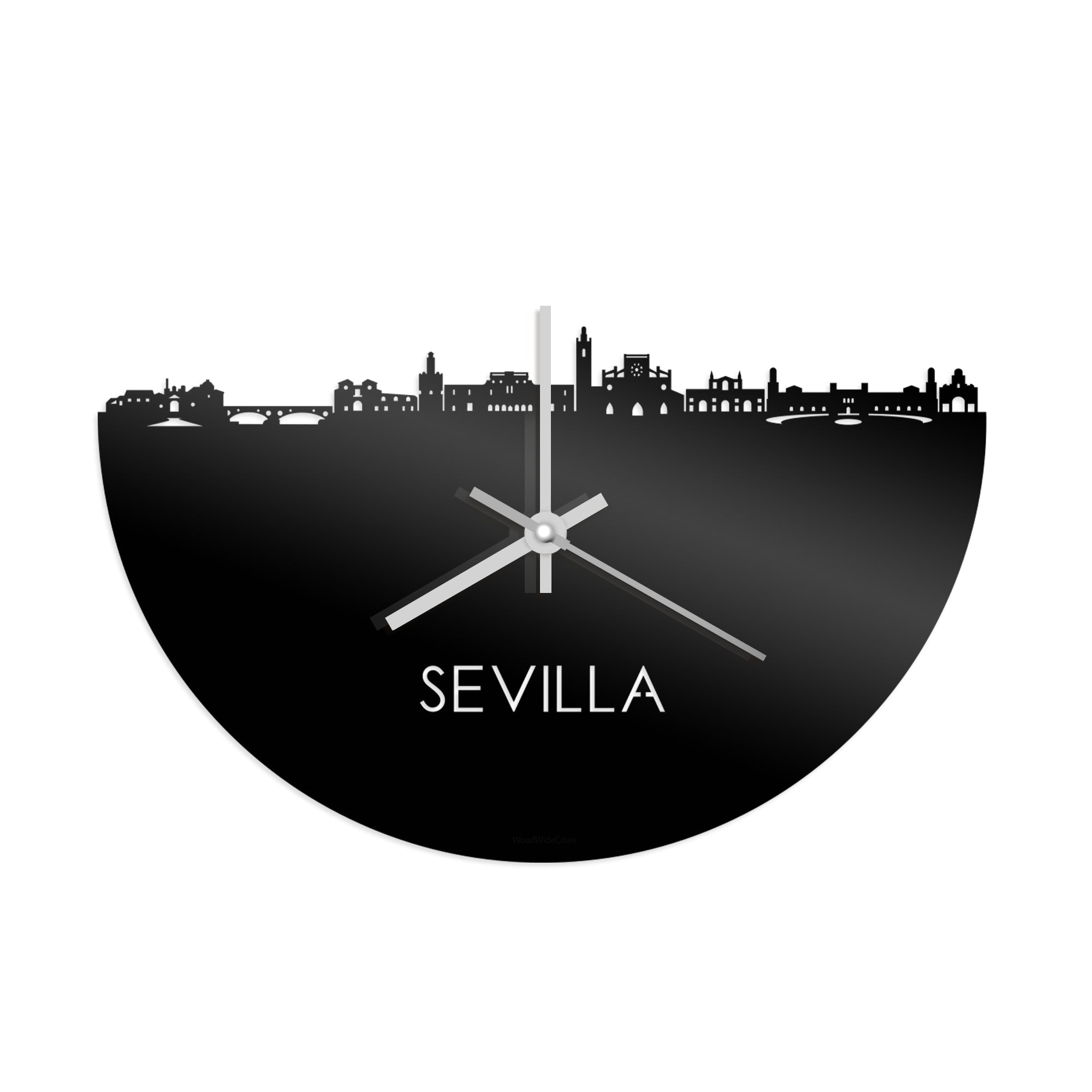 Skyline Klok Sevilla Zwart glanzend gerecycled kunststof cadeau decoratie relatiegeschenk van WoodWideCities