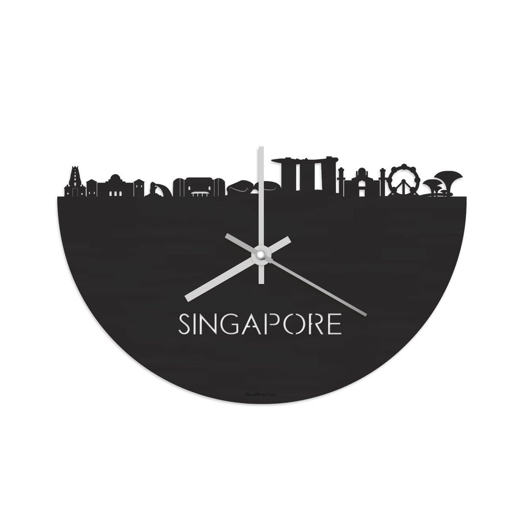 Skyline Klok Singapore Black Zwart houten cadeau decoratie relatiegeschenk van WoodWideCities