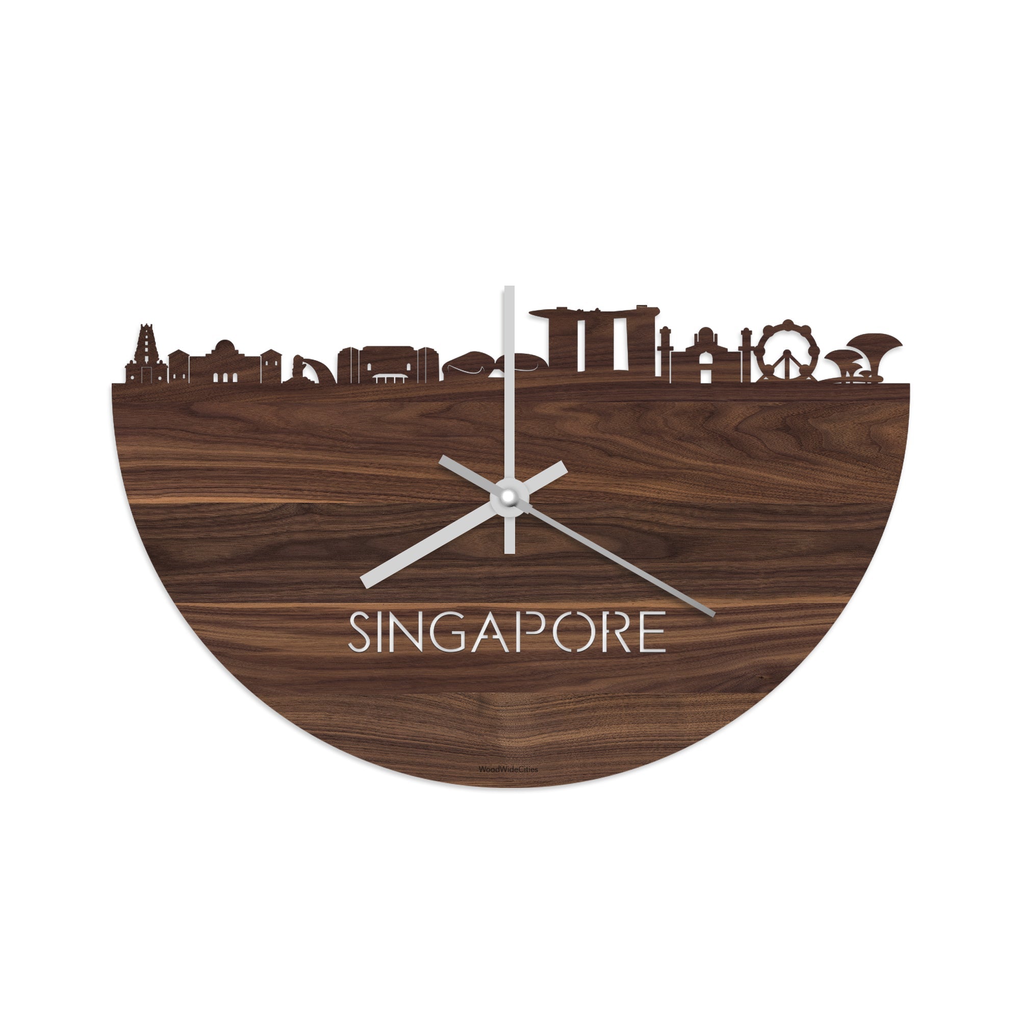 Skyline Klok Singapore Noten houten cadeau decoratie relatiegeschenk van WoodWideCities