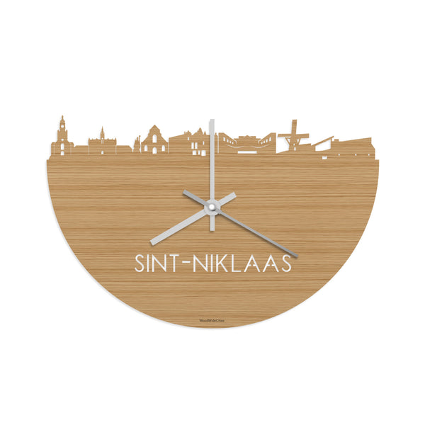 Skyline Klok Sint-Niklaas Bamboe houten cadeau decoratie relatiegeschenk van WoodWideCities