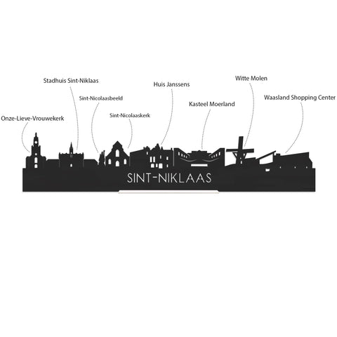 Skyline Klok Sint-Niklaas Black Zwart houten cadeau decoratie relatiegeschenk van WoodWideCities